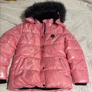 Justice Black and Pink Jacket with Faux Fur